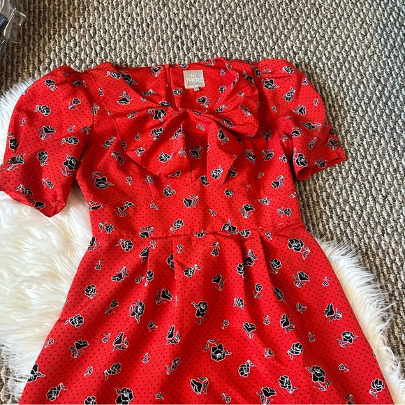 Hi There Retro Ruffle Red Black Floral Dress Size 6 - Picture 3 of 6